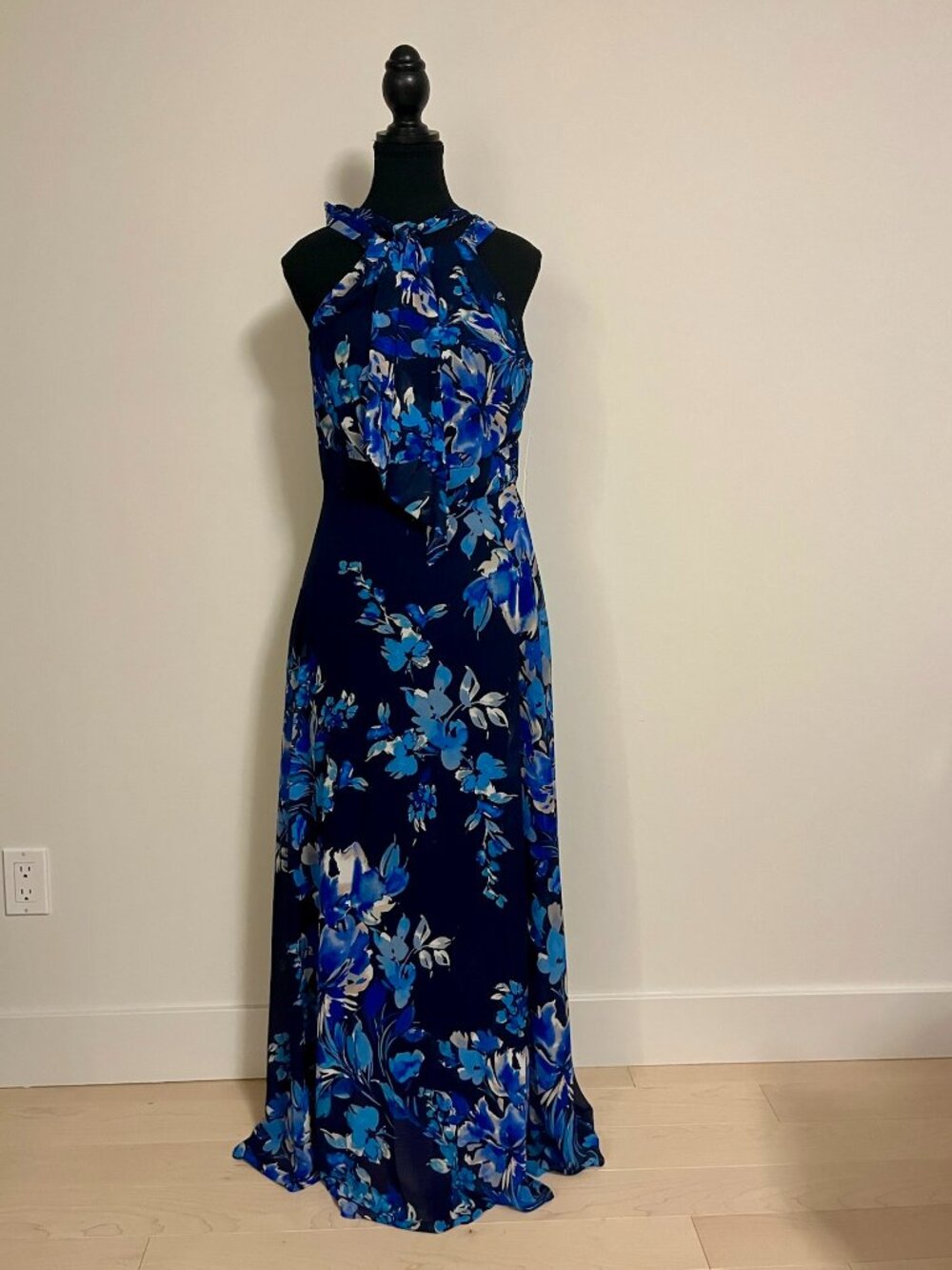#237 Eliza J Black with Blue Flowers Sleeveless Dress